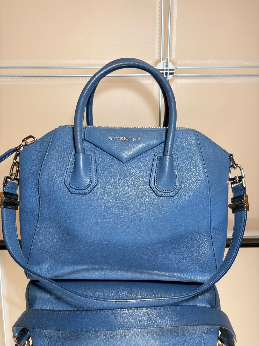 Givenchy Antigona Blue Leather Satchel Crossbody Bag Silver Hardware